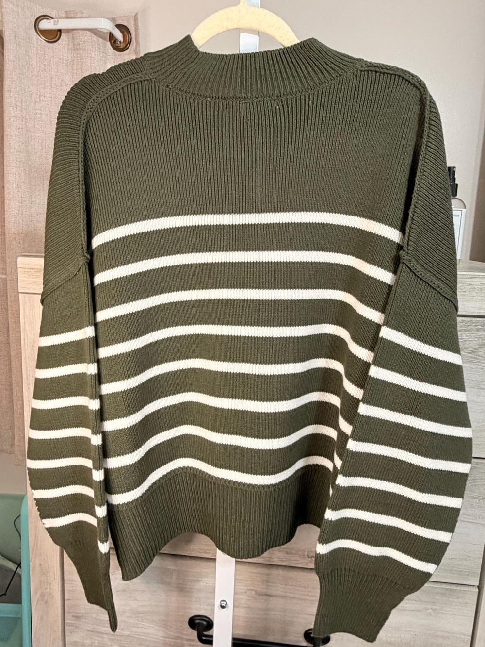 Zenana Olive Green Striped Knit Sweater - Picture 2 of 2